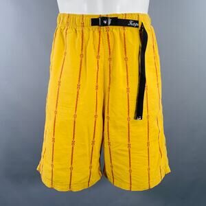 KAPITAL Size M Yellow Orange Stripe Cotton Linen Drawstring Shorts